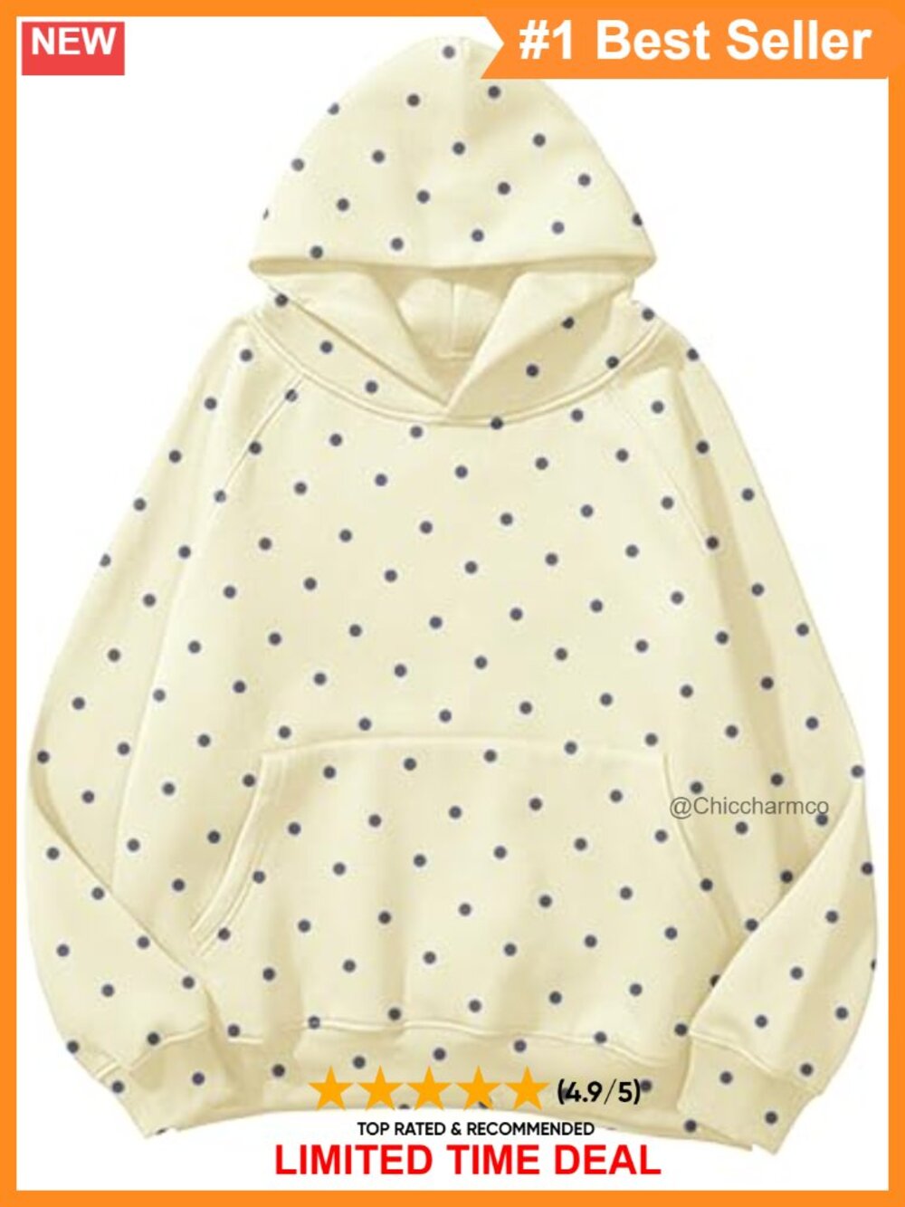 Oversized Fleece Polka Dot Hoodie Kangaroo Pocket Pullover Sweatshirt